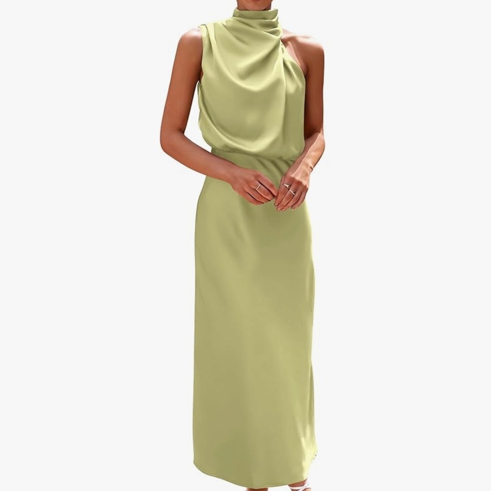 Satin Dress Elegant Sleeveless Mock Neck Cocktail Dress